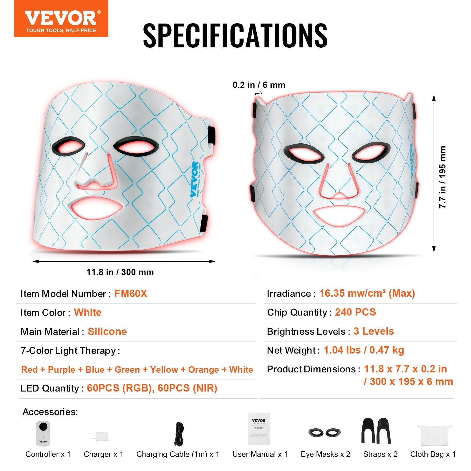 VEVOR 7-Color LED Light Therapy Mask